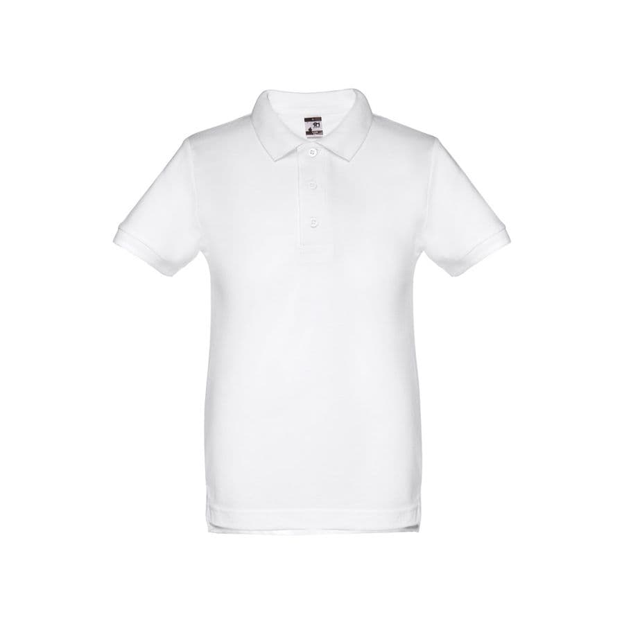 THC ADAM KIDS WH. Kortärmad pikétröja för barn (unisex). vit färg