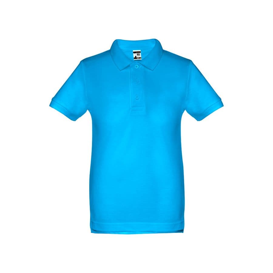 THC ADAM KIDS. Kortärmad bomullspikétröja för barn (unisex) Havsblå