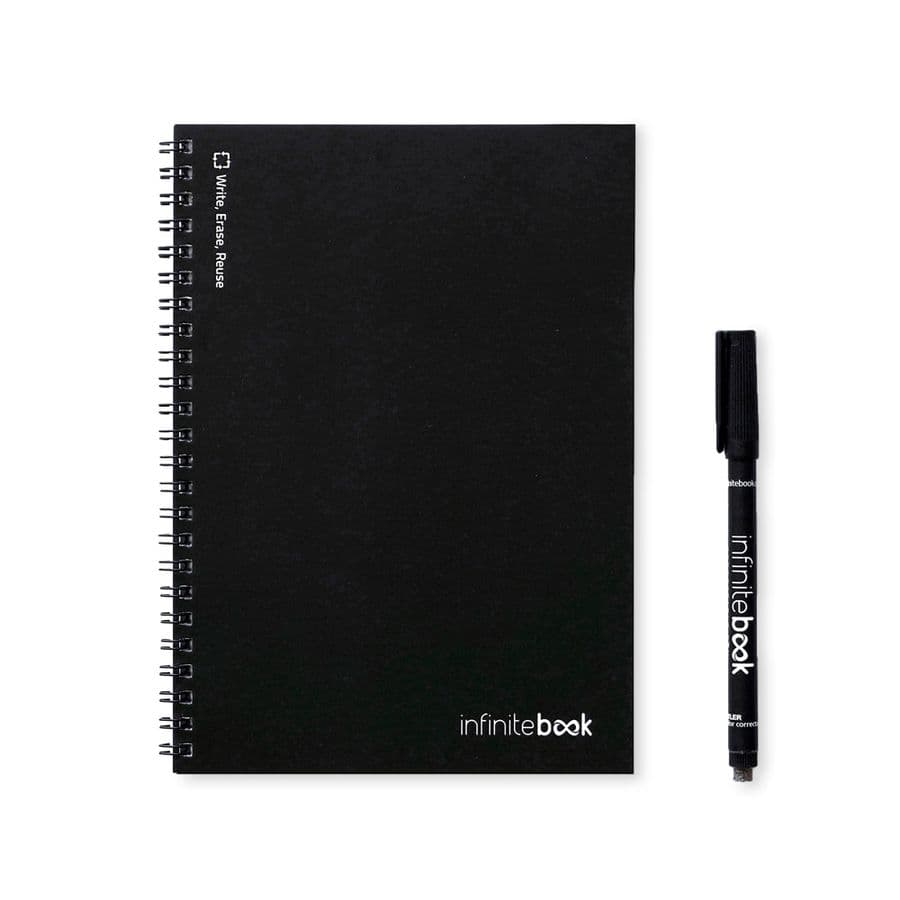 INFINITEBOOK PLAIN A5. Infinitebook med flexibelt omslag och 15 blanka whiteboardsidor Svart