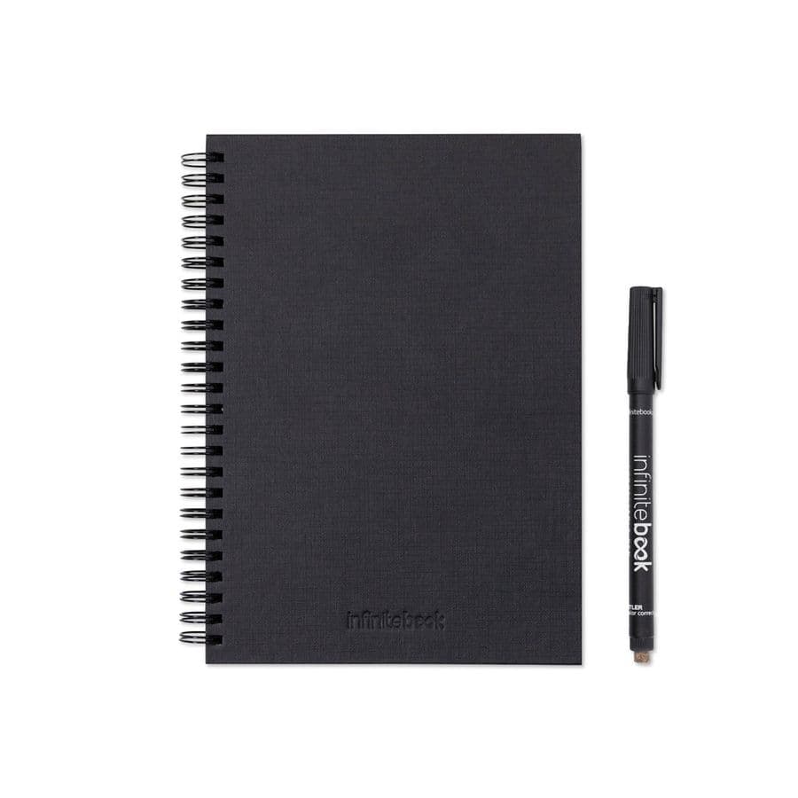 STARTER KIT INFINITEBOOK A5 PLANNER TEXTURE. Kit bestående av "Infinitebook" med hårt omslag, 1 rengöringskit, 1 tuschpenna och 1 kulspetspenna