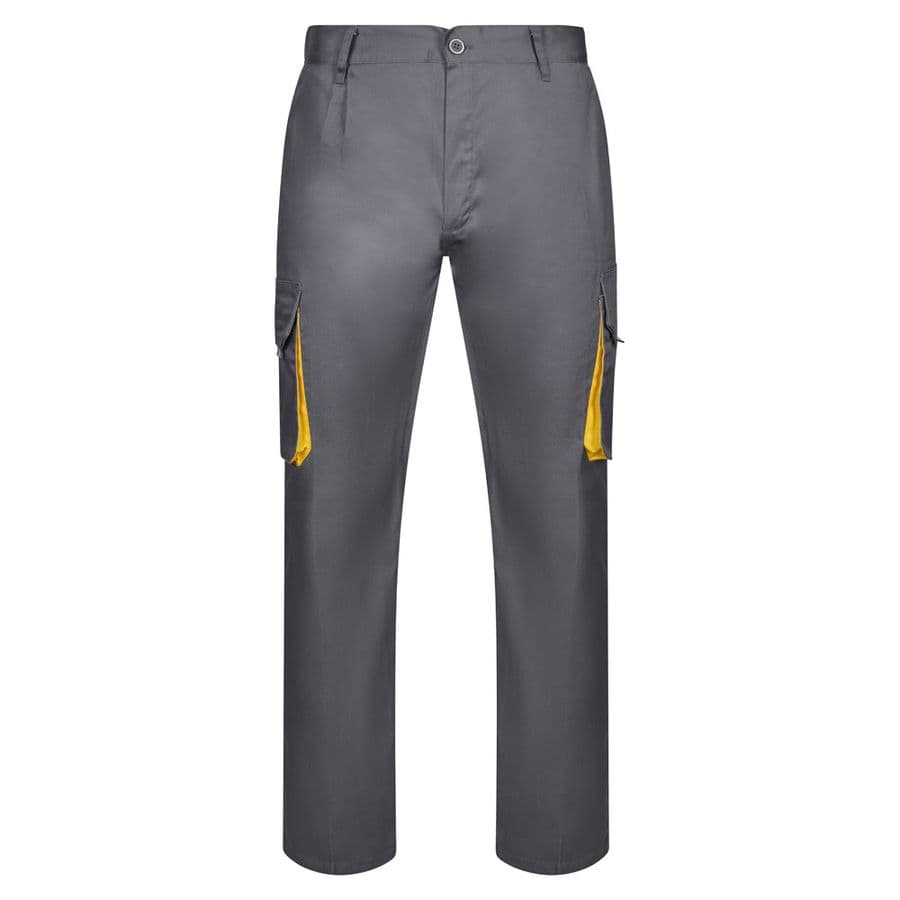 VL HYPNOS. Tvåfärgade byxor i twill med flera fickor (200g/m²), i bomull (35%) och polyester (65%) Grå
