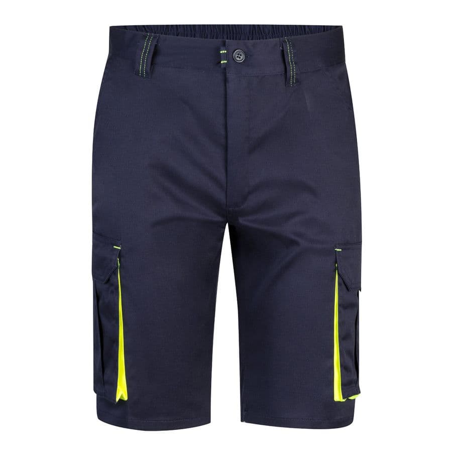 VL HEMERA. Tvåfärgade bermudashorts med flera fickor i stretch (240g/m²), i bomull (46%), EME (38%) och polyester (16%) Blå