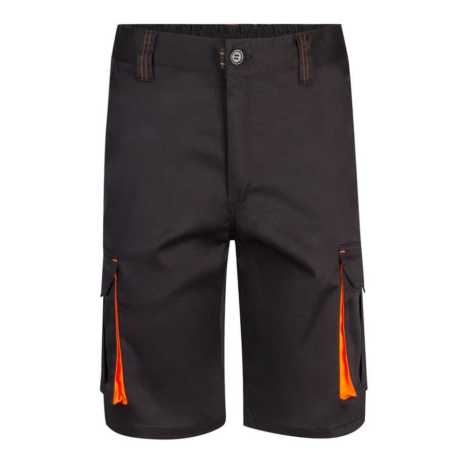 VL HEMERA. Tvåfärgade bermudashorts med flera fickor i stretch (240g/m²), i bomull (46%), EME (38%) och polyester (16%) Svart