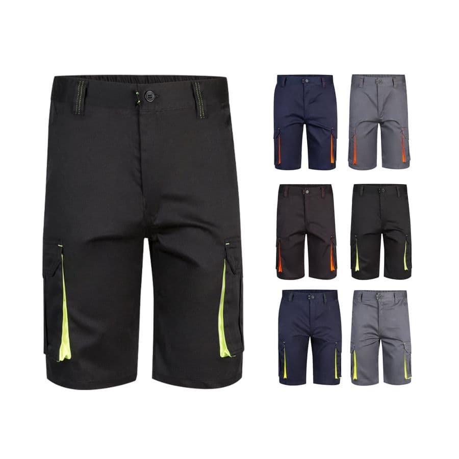 VL HEMERA. Tvåfärgade bermudashorts med flera fickor i stretch (240g/m²), i bomull (46%), EME (38%) och polyester (16%)