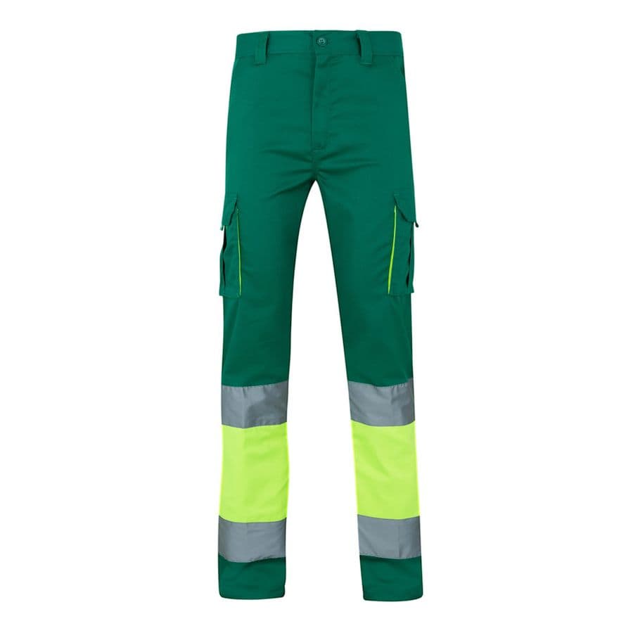 VL ZEUS LARGE. Tvåfärgade stretchbyxor med flera fickor (240g/m²), i bomull (46%), EME (38%) och polyester (16%) Grön