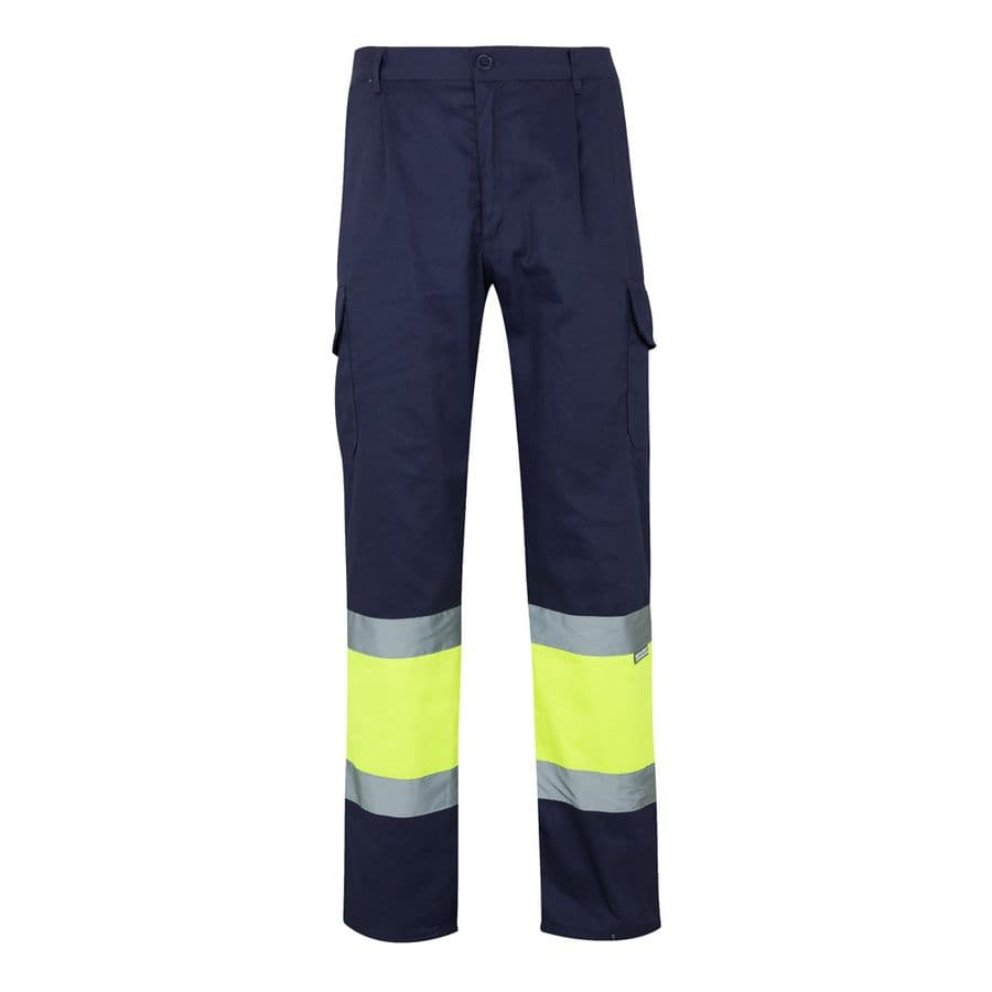 VL ATHENA. Tvåfärgade byxor i kypert (210g/m²), fodrade, flerfickor, i bomull (20%) och polyester (80%) Blå