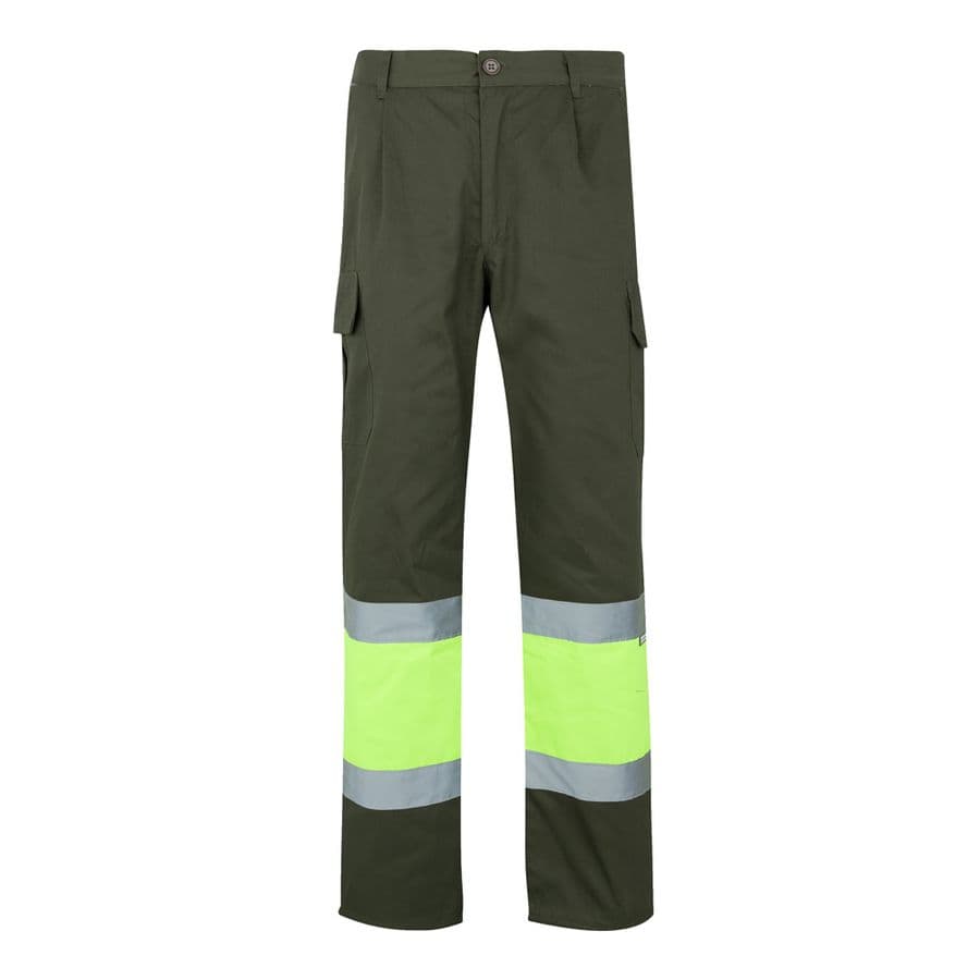 VL ATHENA. Tvåfärgade byxor i kypert (210g/m²), fodrade, flerfickor, i bomull (20%) och polyester (80%) Militärgrön