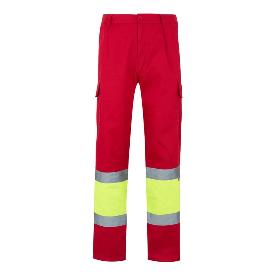 VL POSEIDON. Tvåfärgade byxor i twill med flera fickor (210g/m²), i bomull (20%) och polyester (80%) Röd