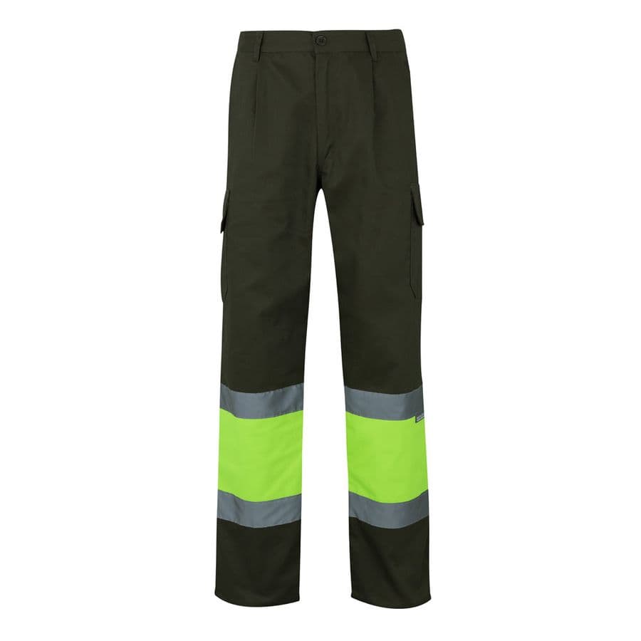 VL POSEIDON LARGE. Tvåfärgade byxor i twill med flera fickor (210g/m²), i bomull (20%) och polyester (80%) Militärgrön