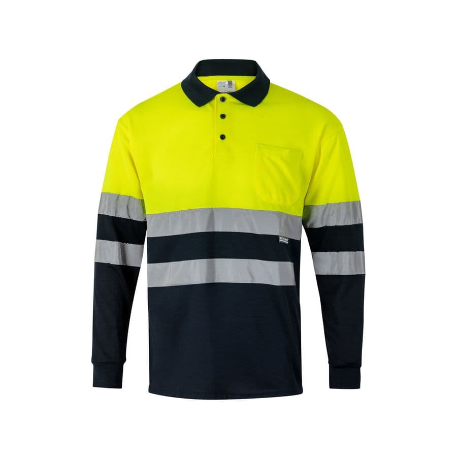 VL VULCAN. Tvåfärgad pikétröja med fågelögon (160g/m²) med långa ärmar, i polyester (100%) Blå