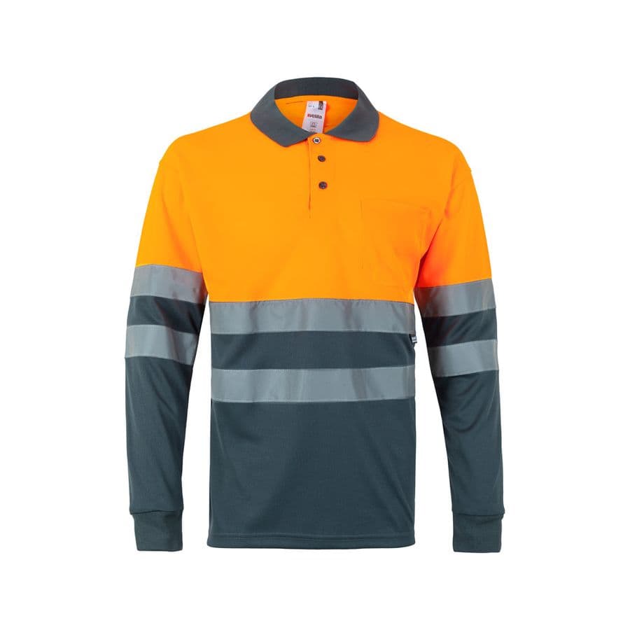 VL VULCAN LARGE. Tvåfärgad pikétröja med fågelögon (160g/m²) med långa ärmar, i polyester (100%) Grå