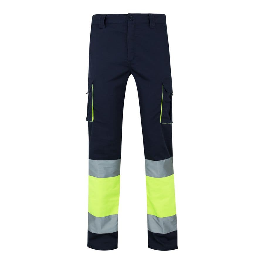 VL ZEUS. Tvåfärgade stretchbyxor med flera fickor (240g/m²), i bomull (46%), EME (38%) och polyester (16%)