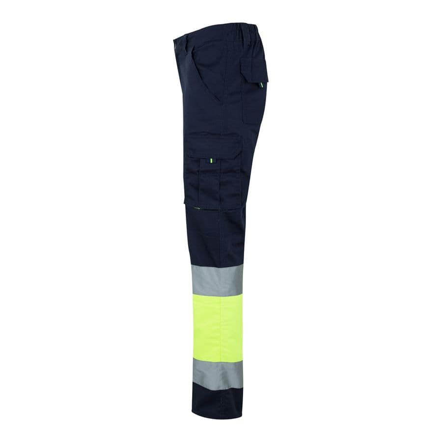 VL ZEUS. Tvåfärgade stretchbyxor med flera fickor (240g/m²), i bomull (46%), EME (38%) och polyester (16%)