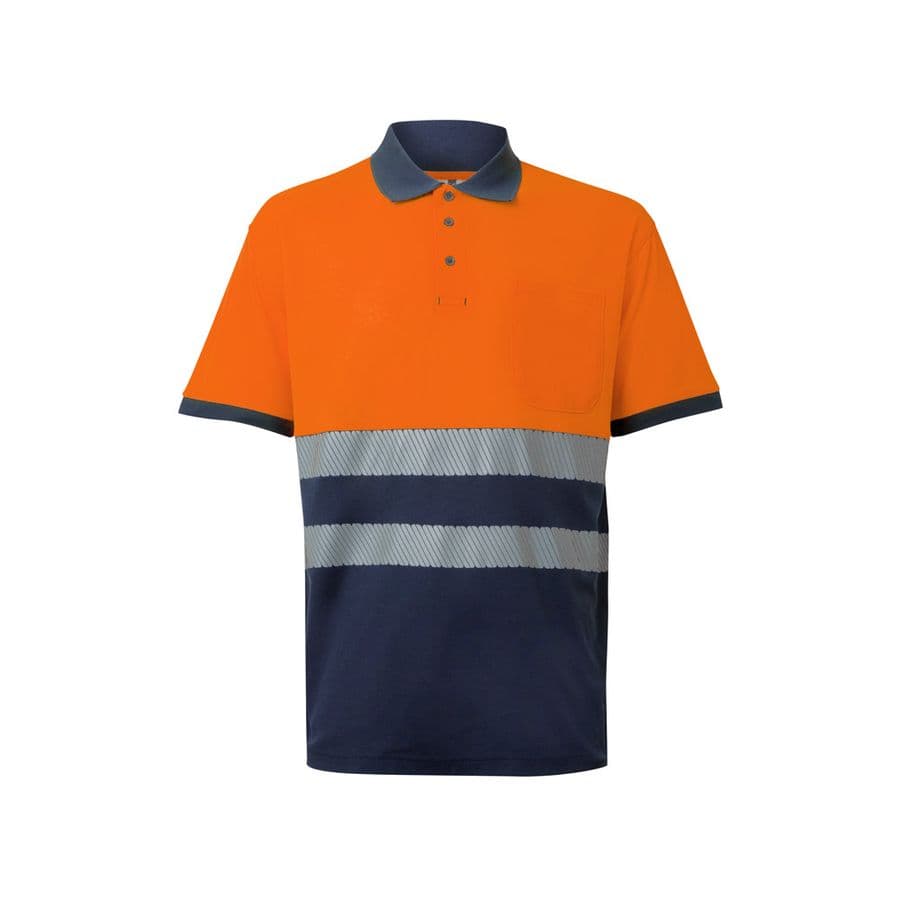 VL ACHELOUS. Tvåfärgad pikétröja (150g/m²) med korta ärmar, i bomull (55%) och polyester (45%) Blå