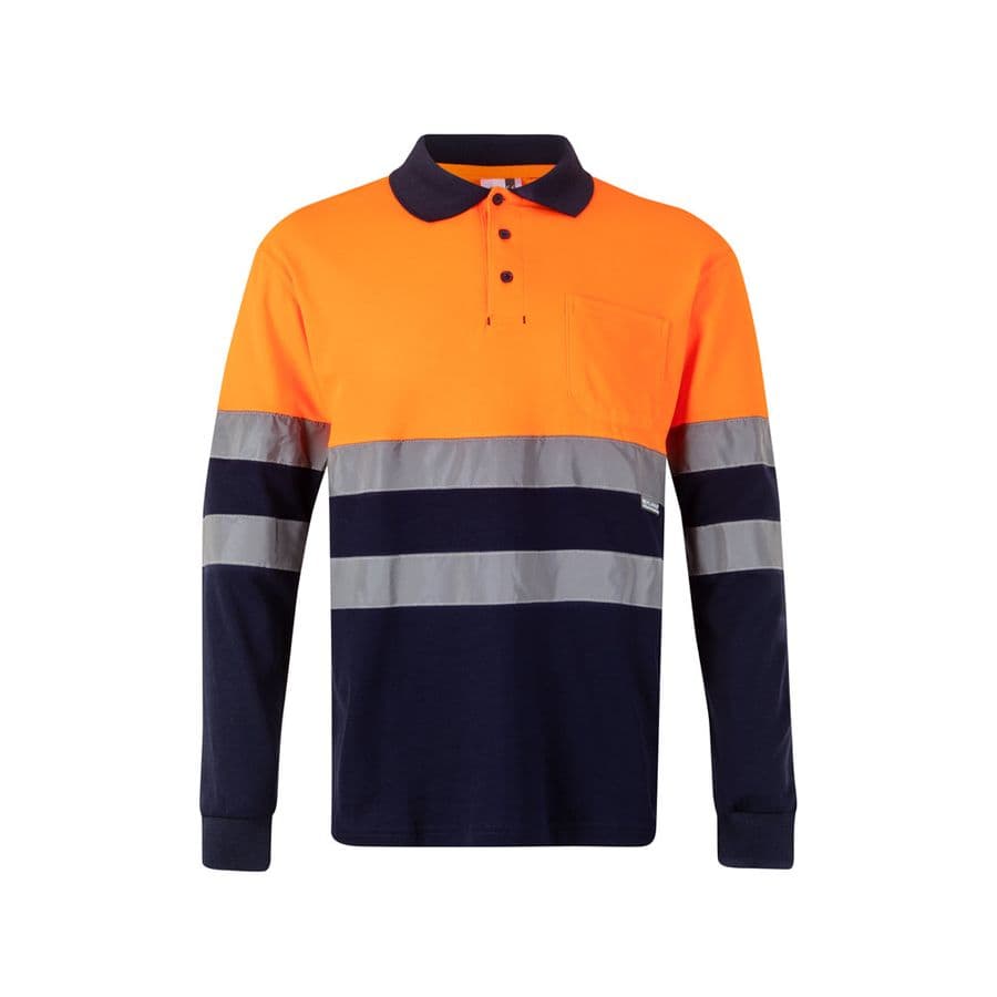 VL PLUTO LARGE. Tvåfärgad pikétröja (150g/m²) med långa ärmar, i bomull (55%) och polyester (45%) Blå
