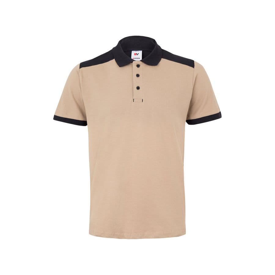 VL VELES. Tvåfärgad pikétröja i stretchig piké (200g/m²) med korta ärmar, i polyester (96%) och elastan (4%) Beige