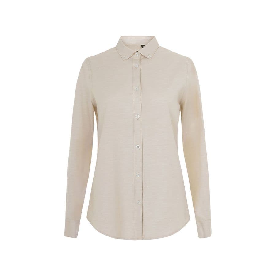 VL PRITHVI WOMEN. Oxfordskjorta (180 g/m²) för kvinnor, tillverkad av bomull (50 %), polyester (45 %) och elastan (5 %) Ljus naturfärg