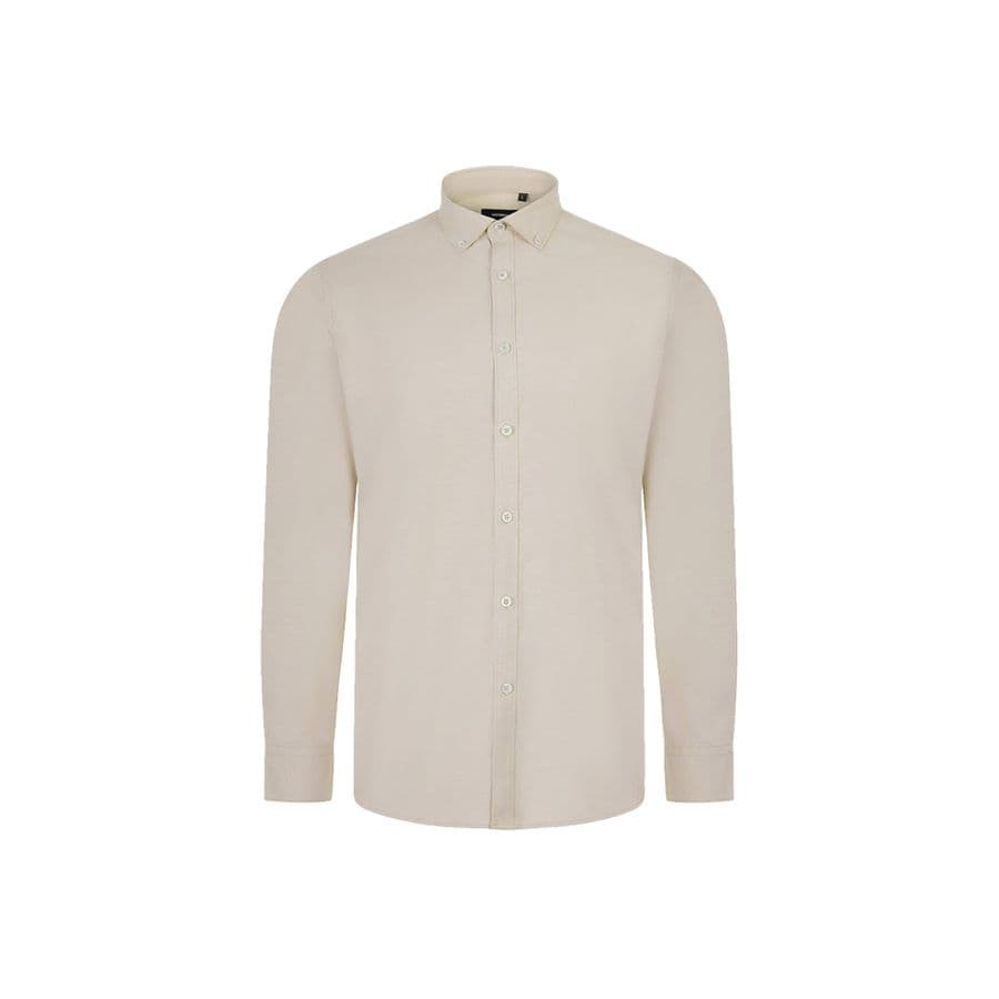 VL PRITHVI MAN. Herr Oxfordskjorta (180 g/m²) i bomull (50 %), polyester (45 %) och elastan (5 %) Ljus naturfärg