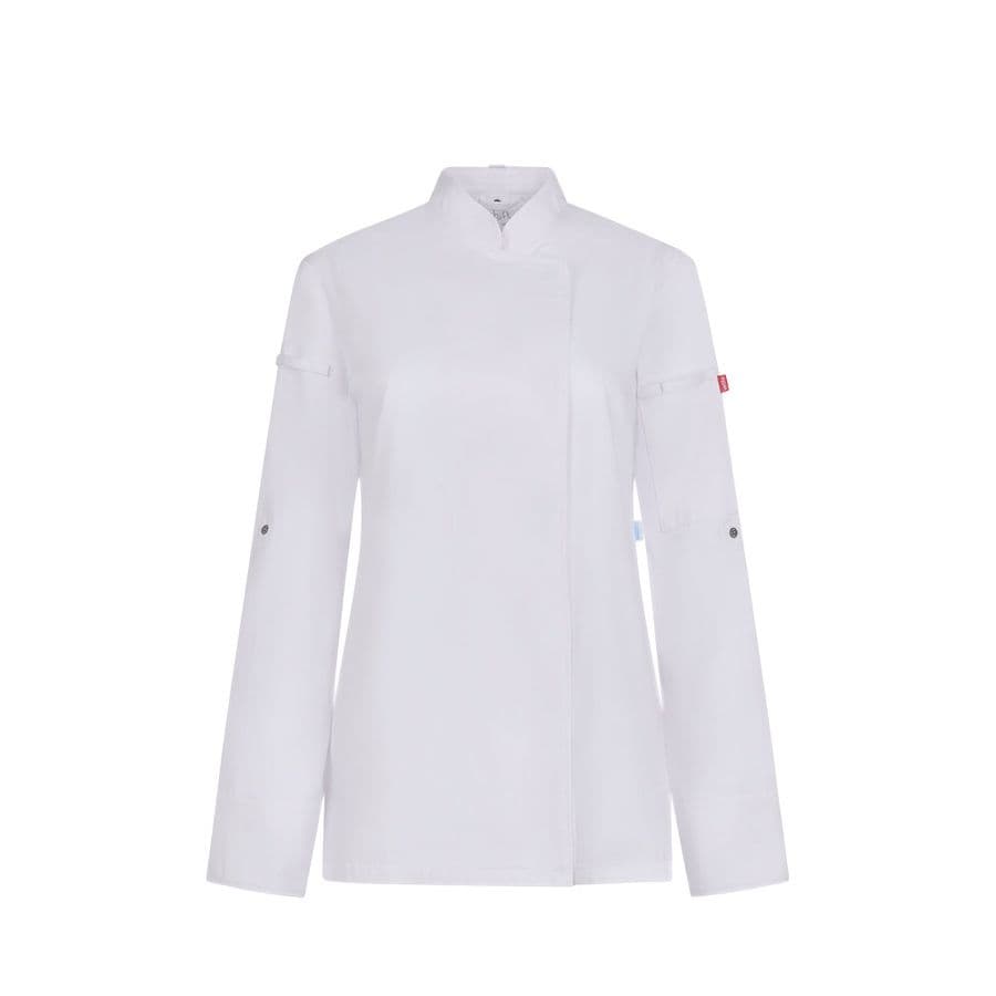 VL THOTH. Kockjacka för damer (190 g/m²) tillverkad av bomull (35 %) och återvunnen polyester (65 %) Vit