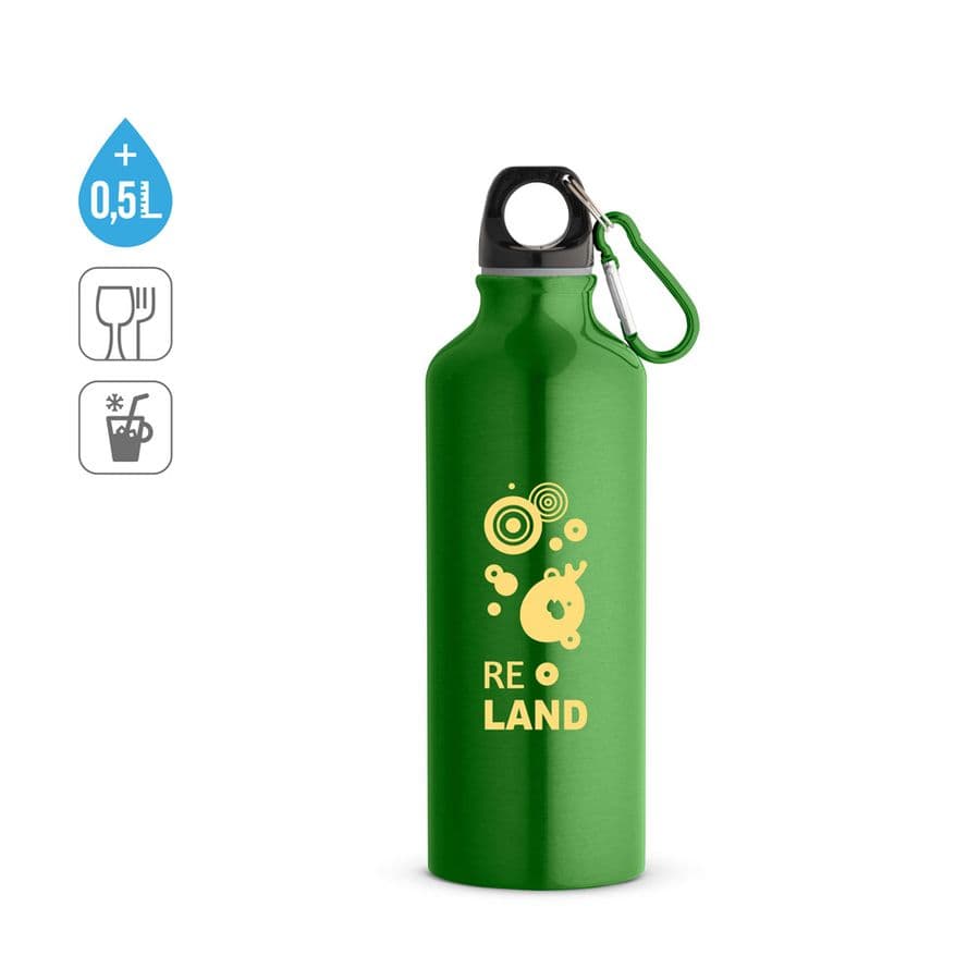 RE-LANDSCAPE M. Återvunnen aluminiumflaska (100% rAL) med karbinhake 530 mL