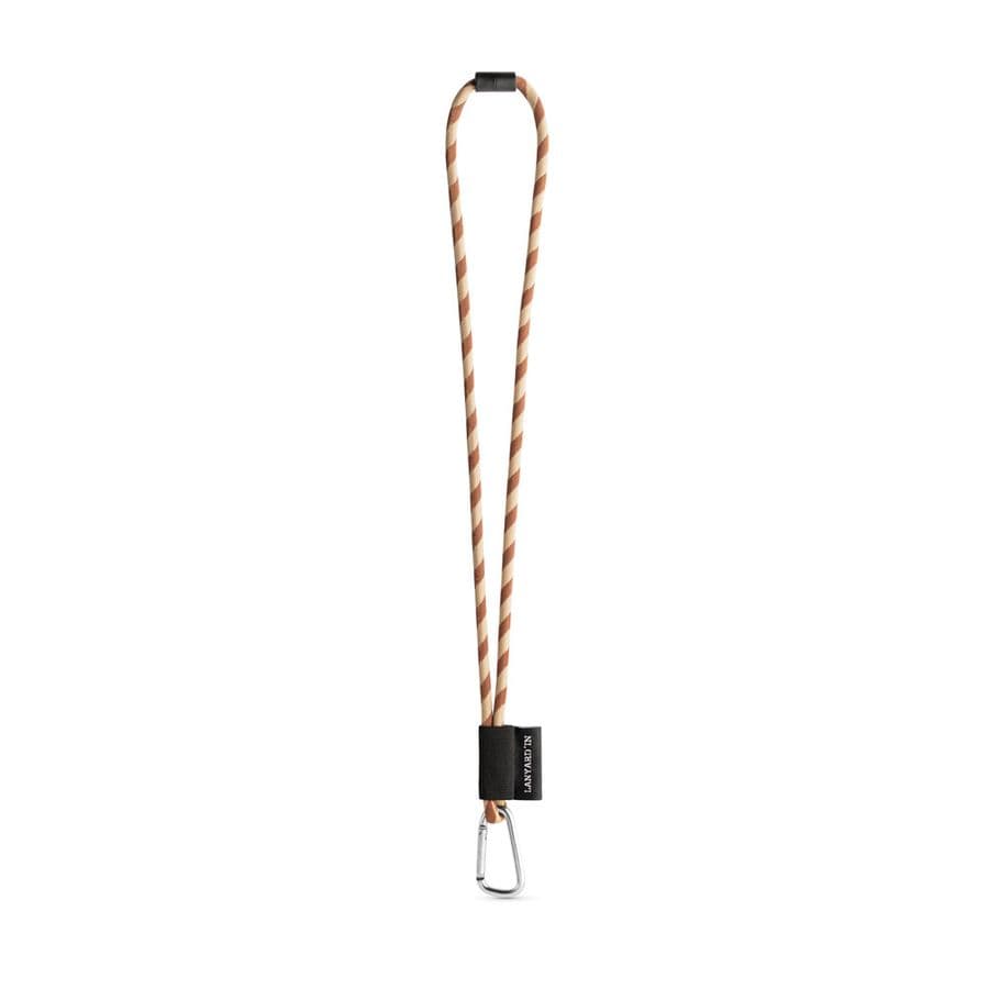 SET Lanyard TUBE Long (Ø 7 mm) med 55 mm D-formad karbinhake och Ø 7 mm säkerhetsspänne Brun