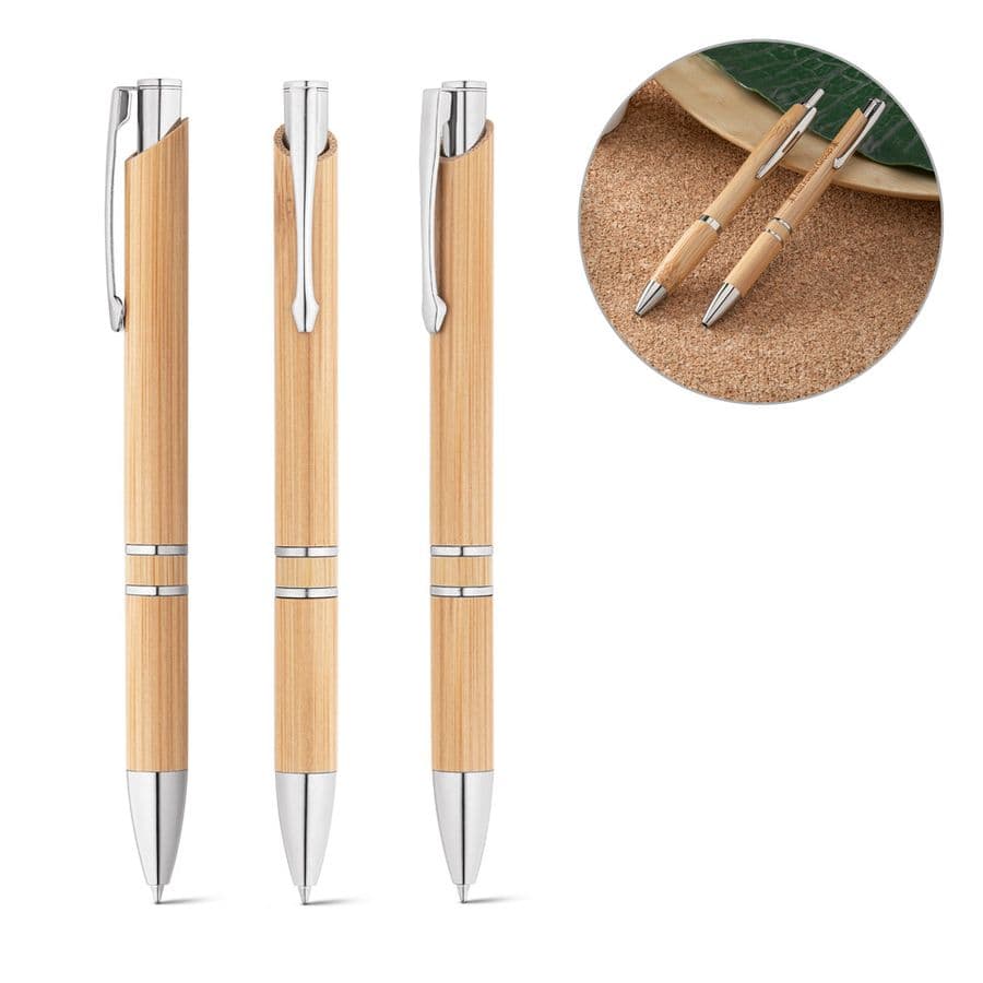 BETA BAMBOO. Bambukulspetspenna med klämma och metalldetaljer