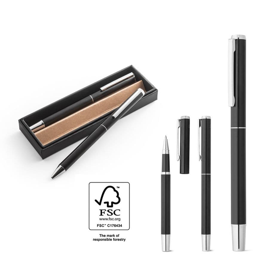 LEAH. Roller- och kulspetspenneset i aluminium (94 % rAL) med klämma