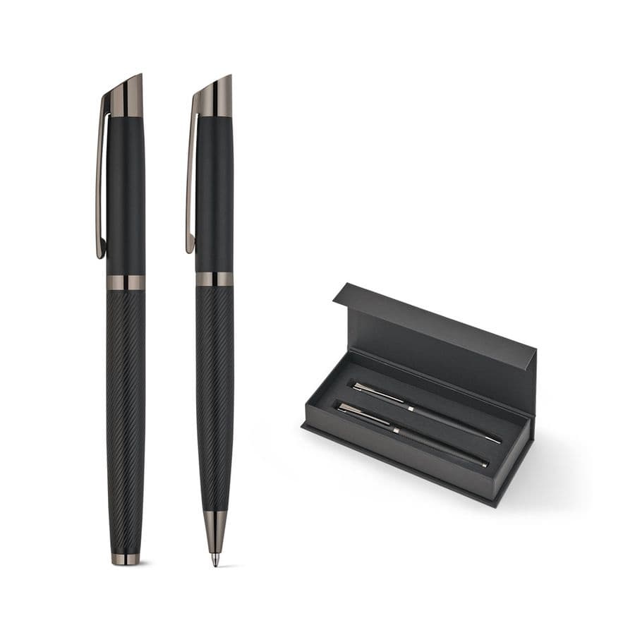 KINGSLEY. Set med 1 kulspetspenna och 1 rollerballpenna i aluminium, med Dokumental® blått bläck