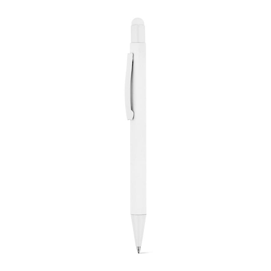 CLINT TOUCH. Kulspetspenna med modern design tillverkad av återvunnen aluminium (100 % rAL) med gummifinish Vit