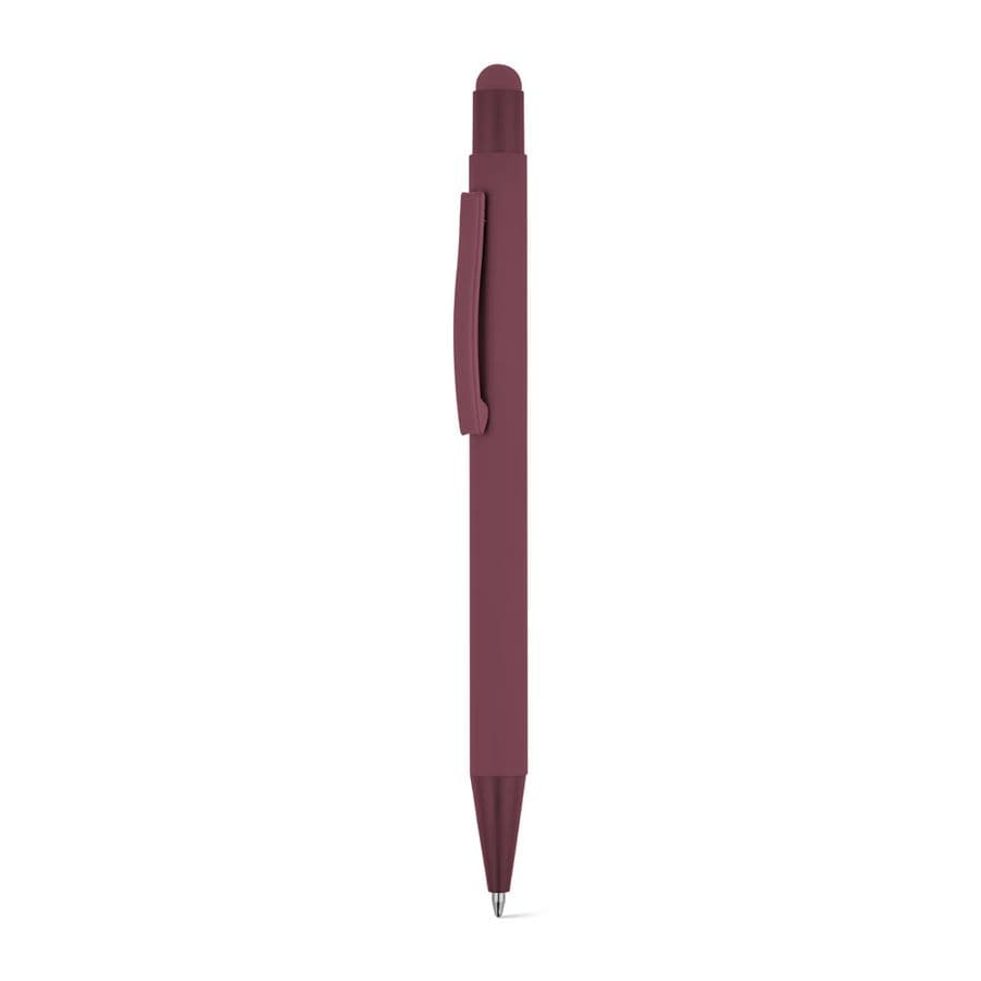 CLINT TOUCH. Kulspetspenna med modern design tillverkad av återvunnen aluminium (100 % rAL) med gummifinish Vinröd