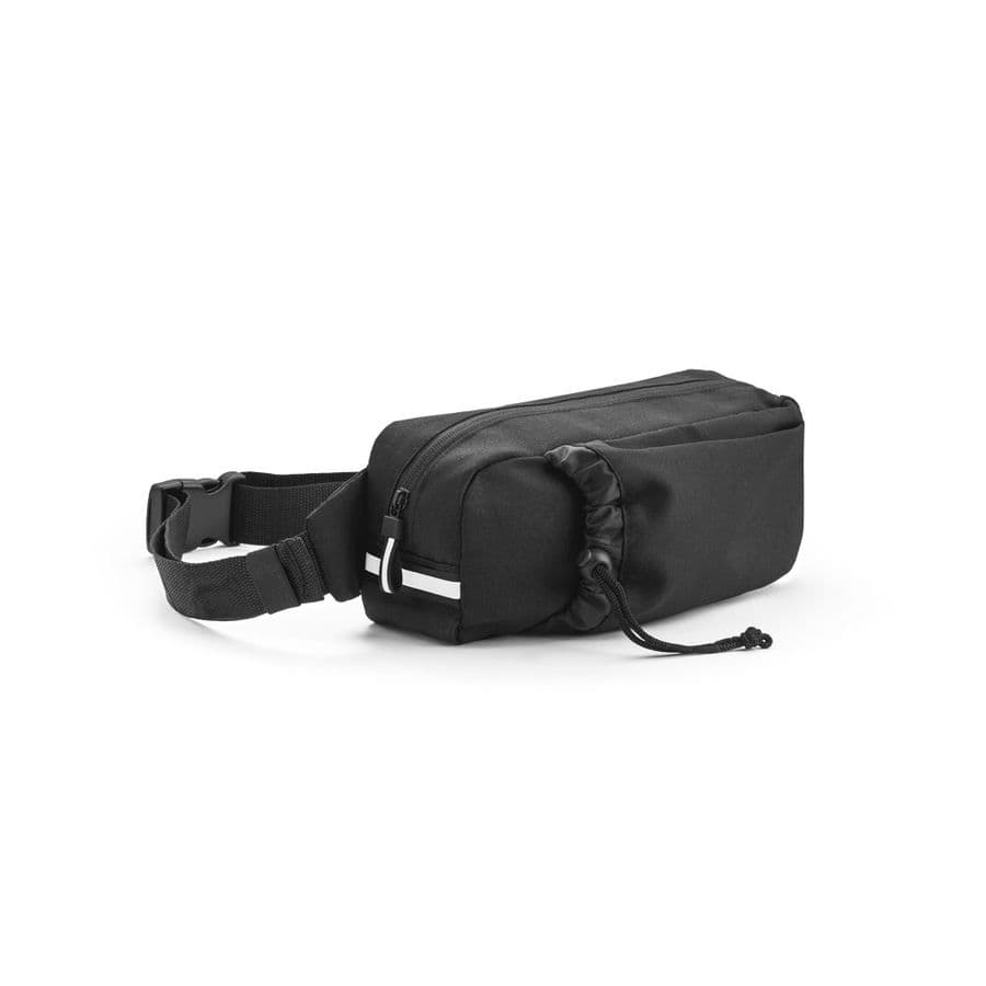 DELFOS POUCH. Midjeväska av 300D med återvunnen polyester och 600D medåtervunnen polyester med reflekterande element och foder av 210D återvunnet polyester Svart