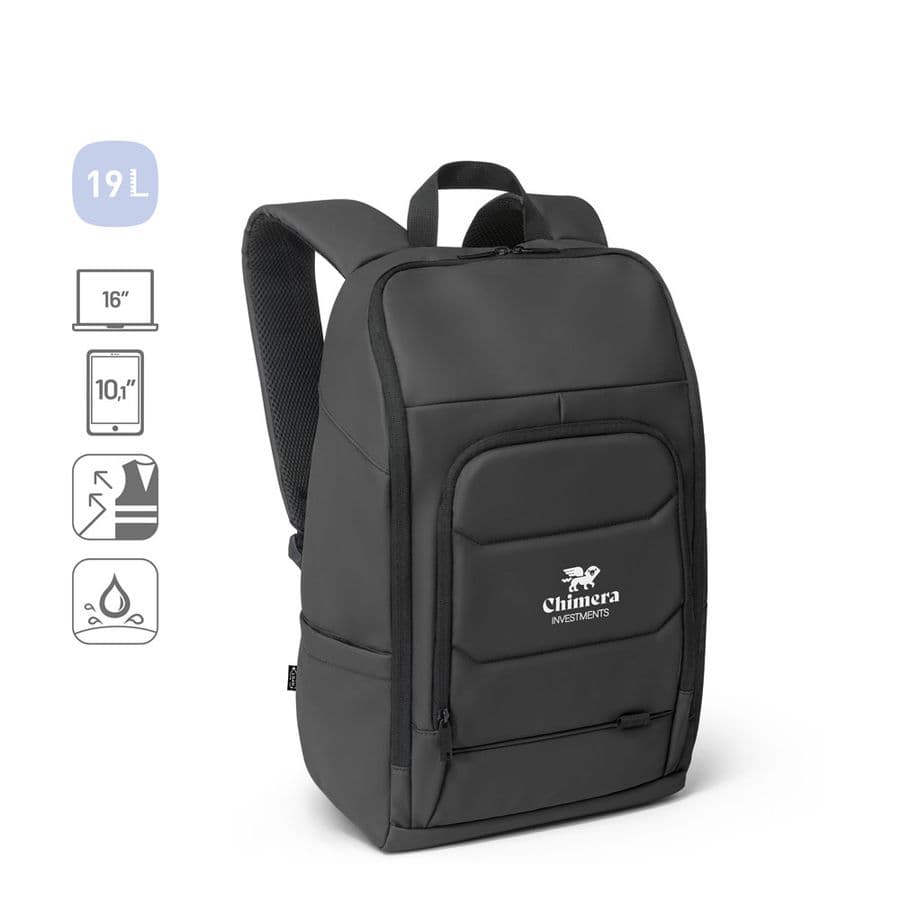 TOULON. Anteckningsblock-ryggsäck gjord av 600D återvunnen polyester med hög densitet med en vattentät finish 16"