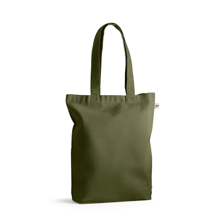 MERIDA. Väska (220 g/ m²) i bomull (50%), återvunnen bomull (30%) och polyester (20% rPET) Mörkgrön
