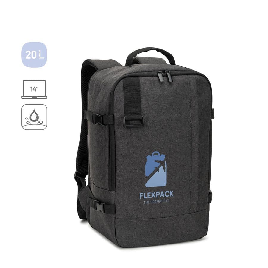 CIES. Ryggsäck som uppfyller flygbolagens måttkrav, tillverkad av högdensitetsåtervunnen 600D-polyester