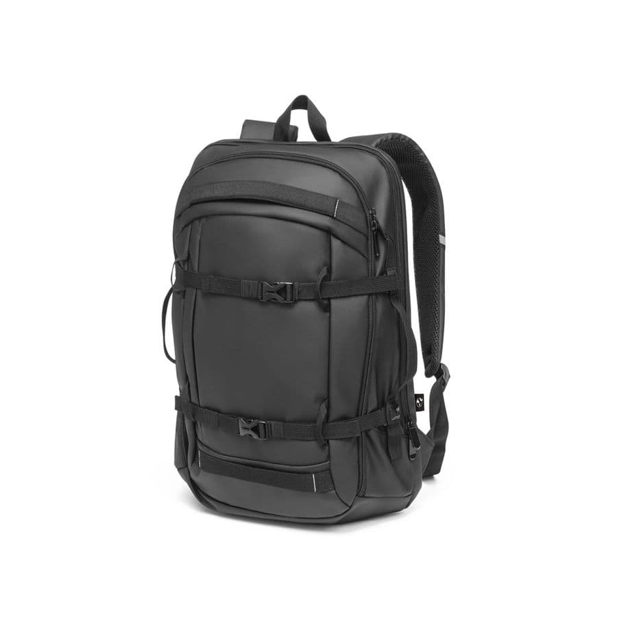 KAMPALA. Laptopryggsäck i 900D, återvunnen polyester med hög densitet, med vattenavvisande beläggning och foder av 210D återvunnen polyester 17'3" Svart