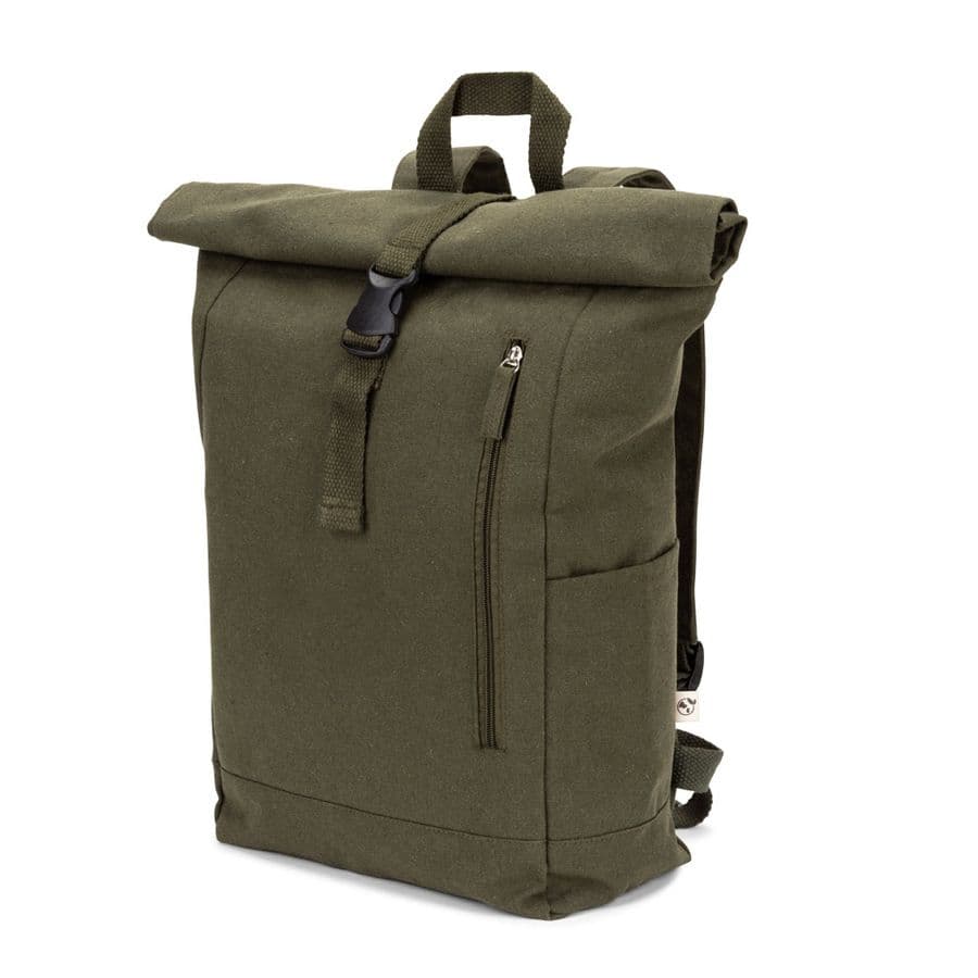 SAINT. Roll-top-ryggsäck i återvunnen bomull och återvunnen polyester (380 g/m²) Mörkgrön