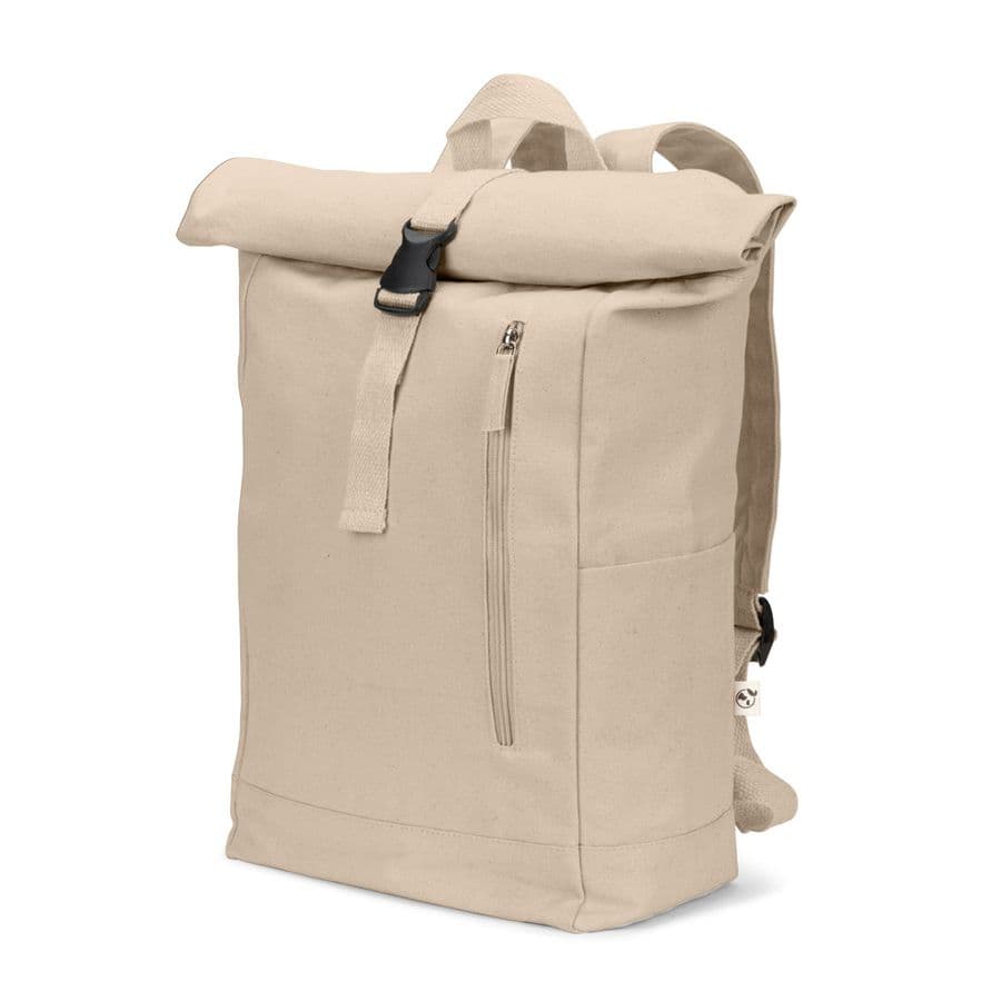 SAINT. Roll-top-ryggsäck i återvunnen bomull och återvunnen polyester (380 g/m²) Naturfärg
