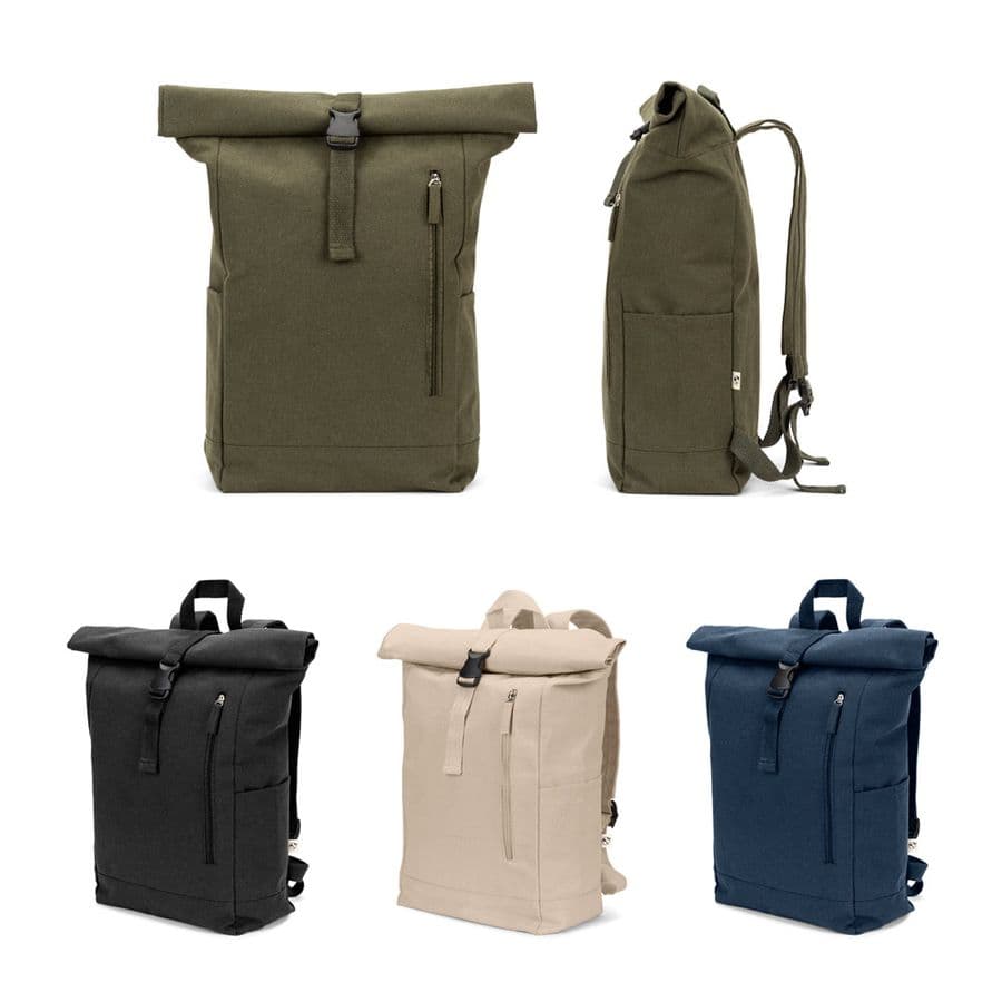 SAINT. Roll-top-ryggsäck i återvunnen bomull och återvunnen polyester (380 g/m²)