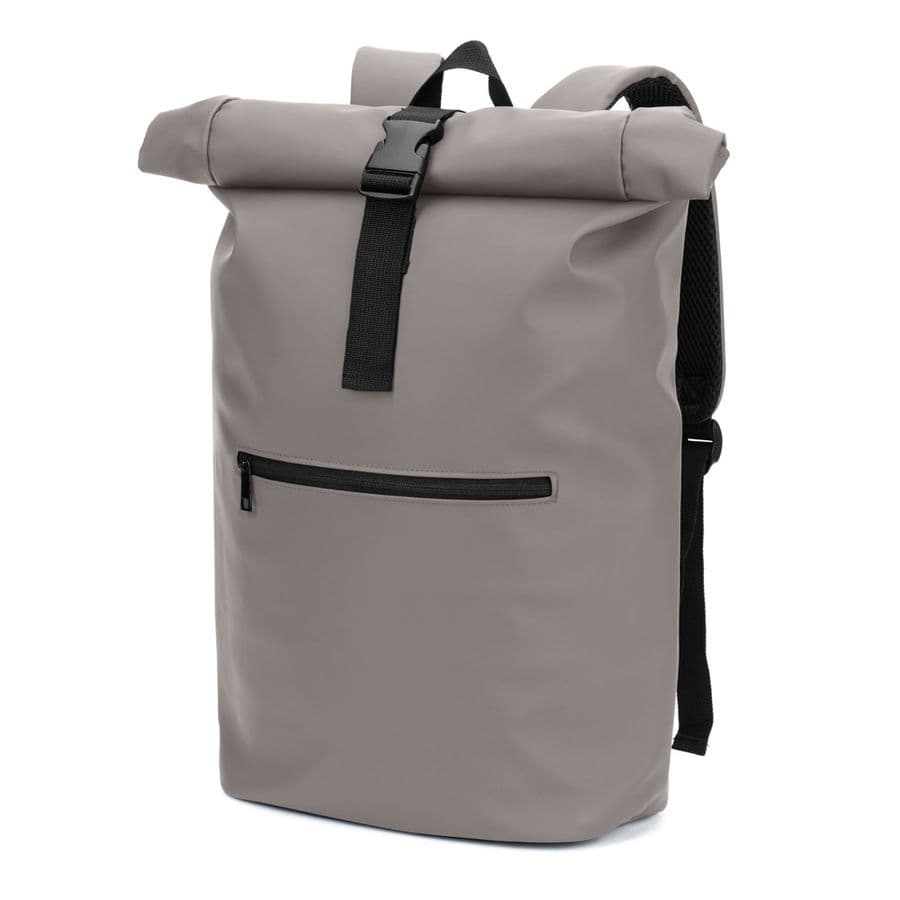 PORTLAND. PU-ryggsäck med roll-top och en 16" laptopficka Grå