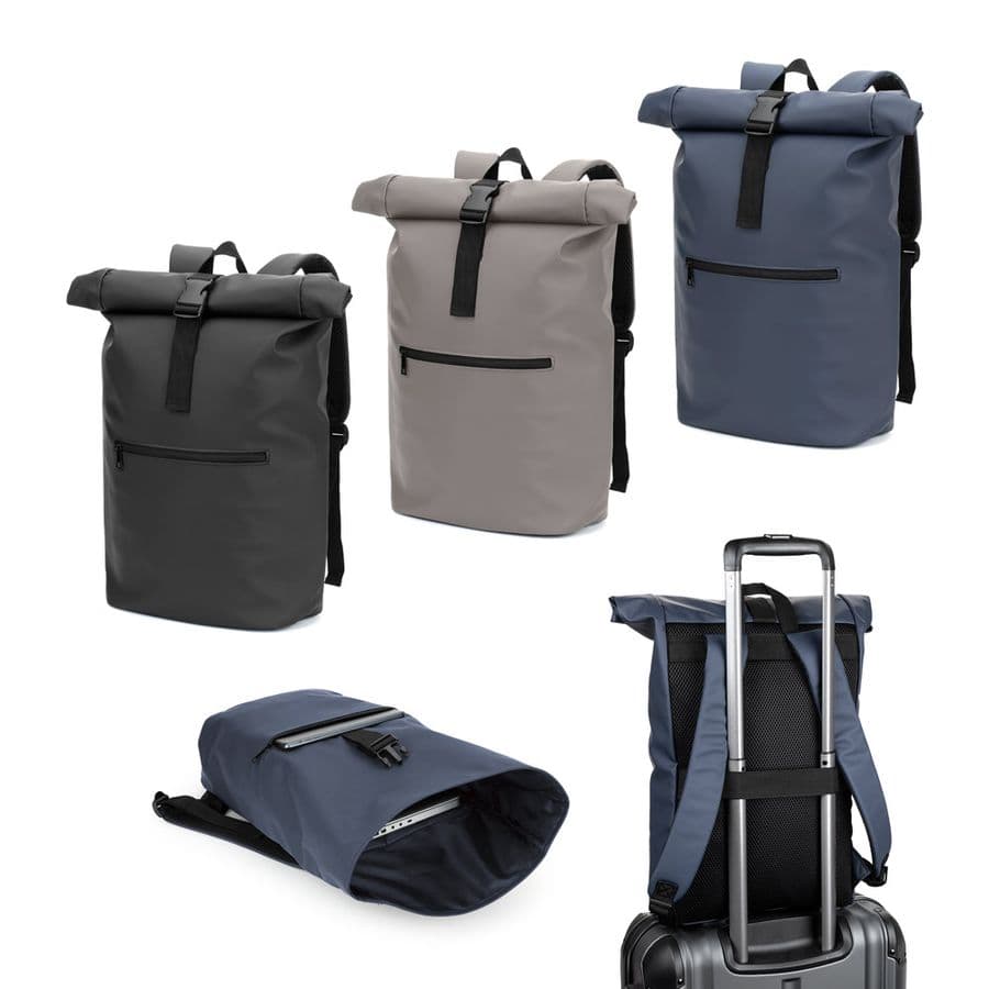 PORTLAND. PU-ryggsäck med roll-top och en 16" laptopficka