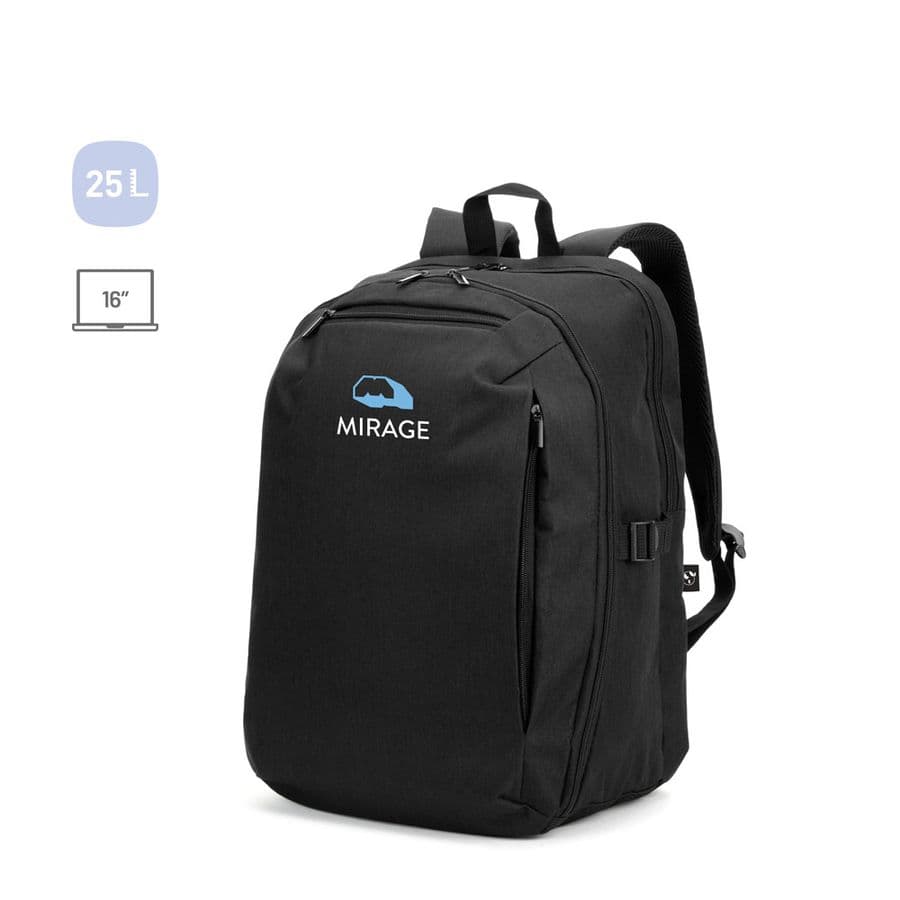 UDINE. Ryggsäck med ett helt öppningsbart fack i högdensitets 300D återvunnen polyester 16"