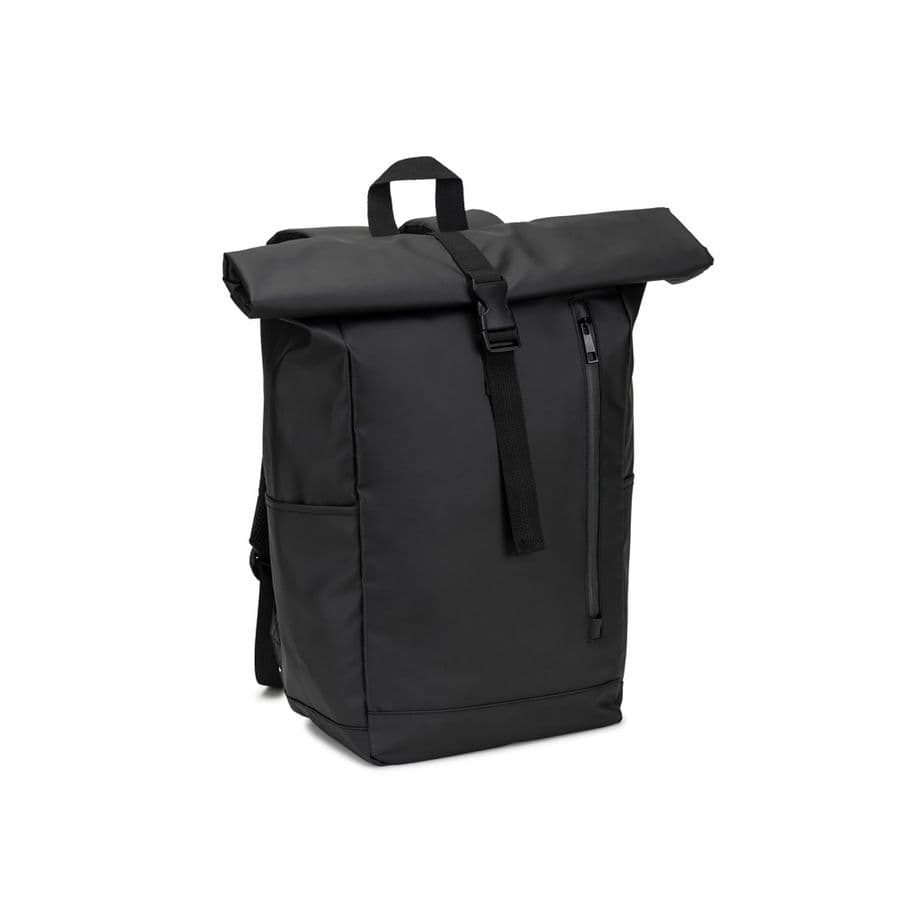OSASCO BPACK. Ryggsäck med rulltopp och dragkedja som gör att toppen kan rullas upp för att passa ryggsäckens volym, tillverkad av 600D återvunnen polyester