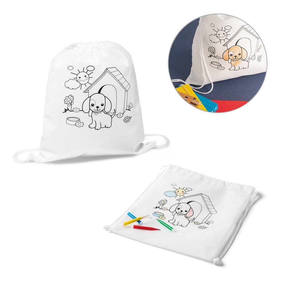 DRAWS. Barnväska med gympapåse för färgläggning (80 g/m²)