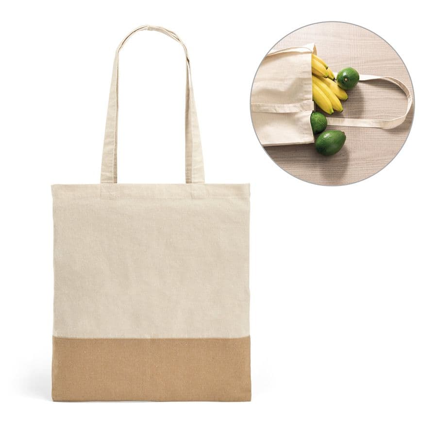 MERCAT. Påse i 100 % bomull (160 g/m²) med imiterade jutedetaljer