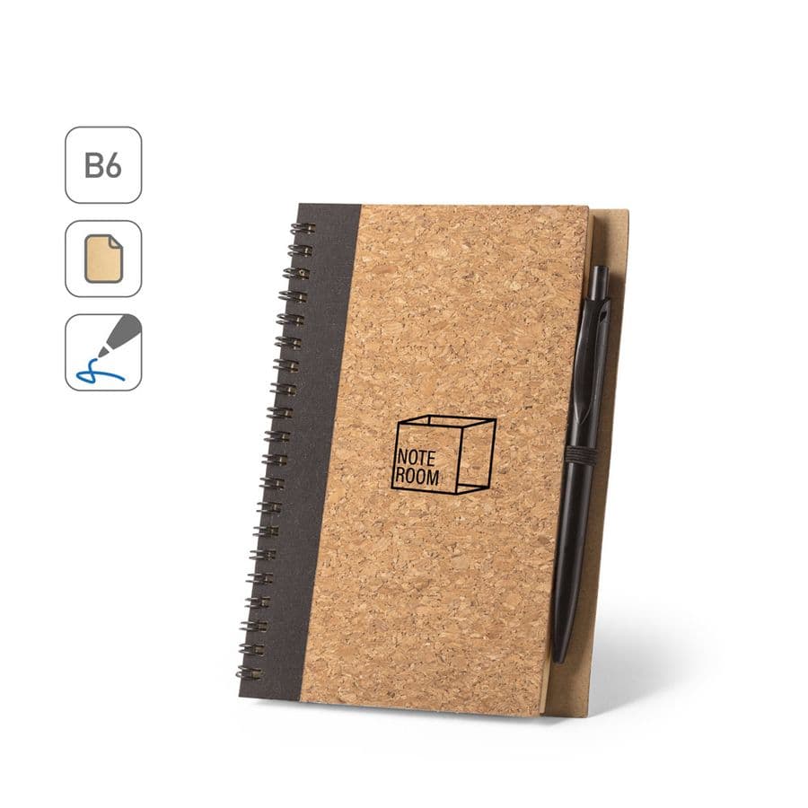 VICENTE. B6 anteckningsblock i kork och återvunnen polyester (100% rPET) med kulspetspenna