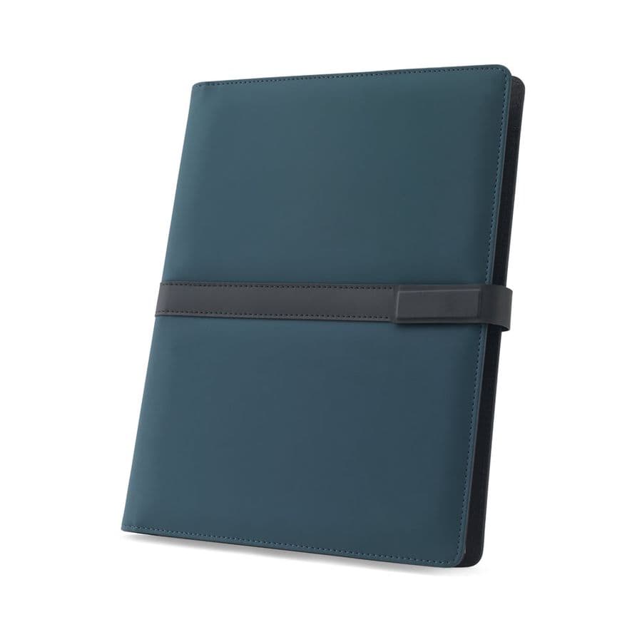 SANDERSON FOLDER. A4-mapp i PU (50 % återvunnet) med magnetisk stängning och anteckningsblock med linjerade sidor Blå