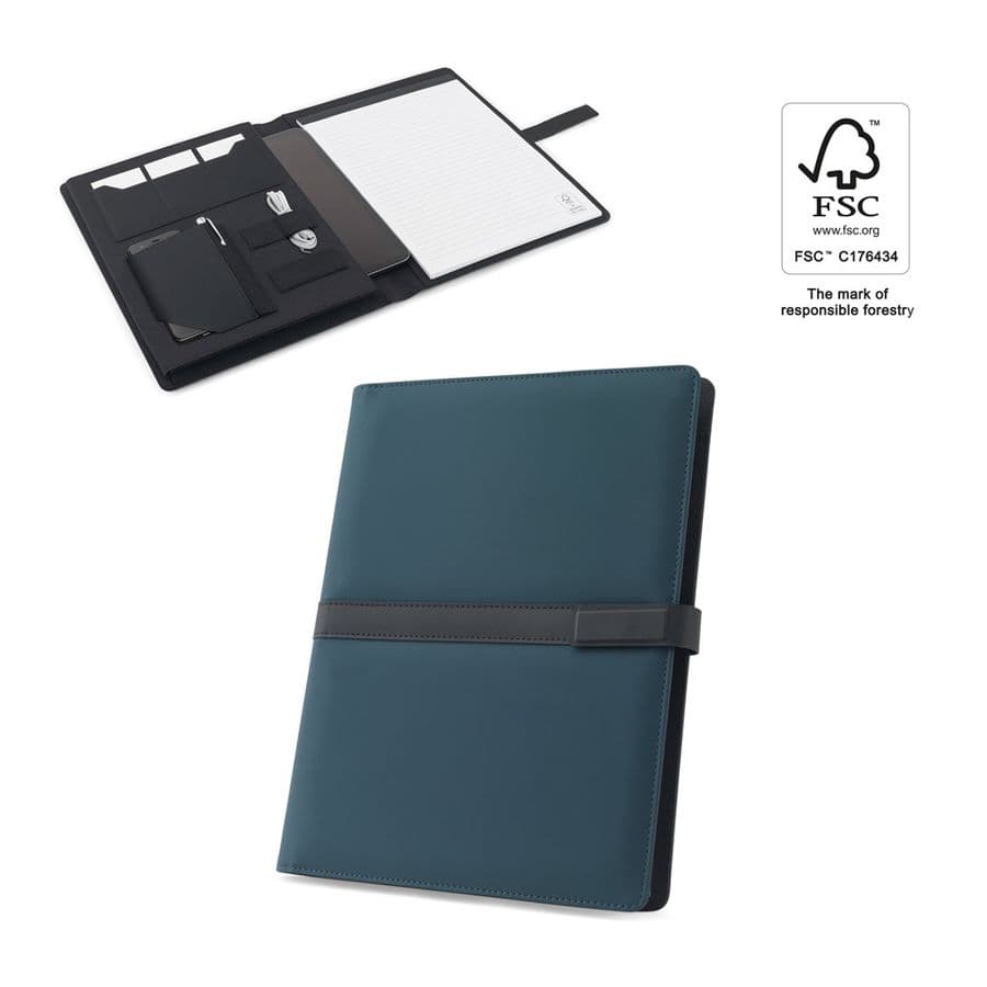 SANDERSON FOLDER. A4-mapp i PU (50 % återvunnet) med magnetisk stängning och anteckningsblock med linjerade sidor