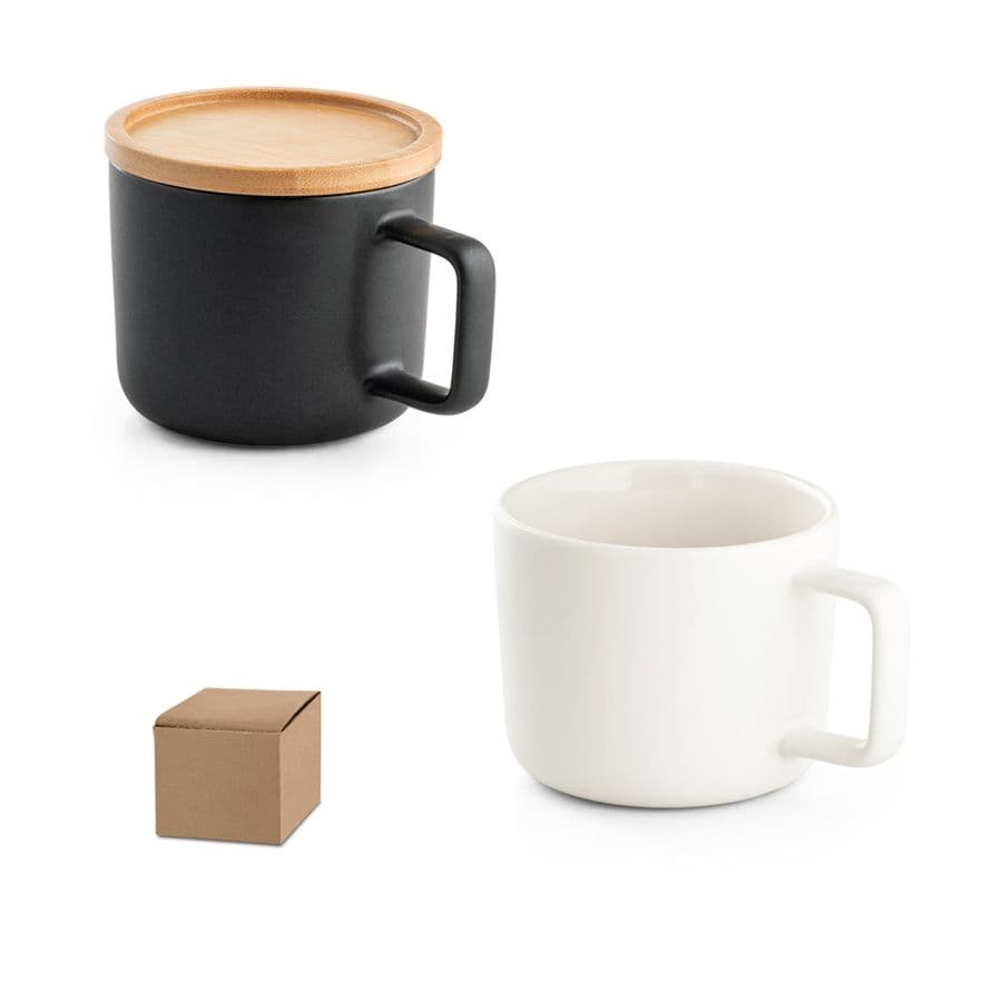 FANGIO. 220 mL keramisk mugg med lock och bambubotten