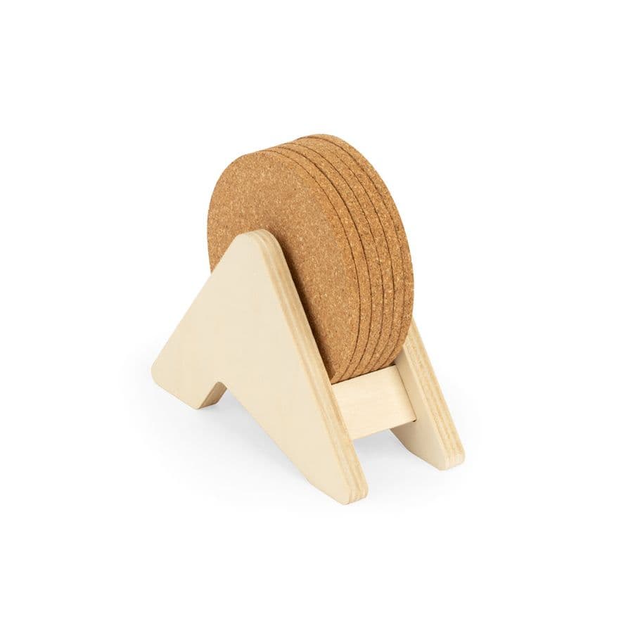 PLYCORK. Stativ i plywood med 6 korkunderlägg Naturfärg