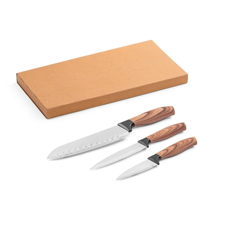 BAHARAT. Set med 3 köksknivar med rostfria blad och ergonomiska handtag Naturfärg